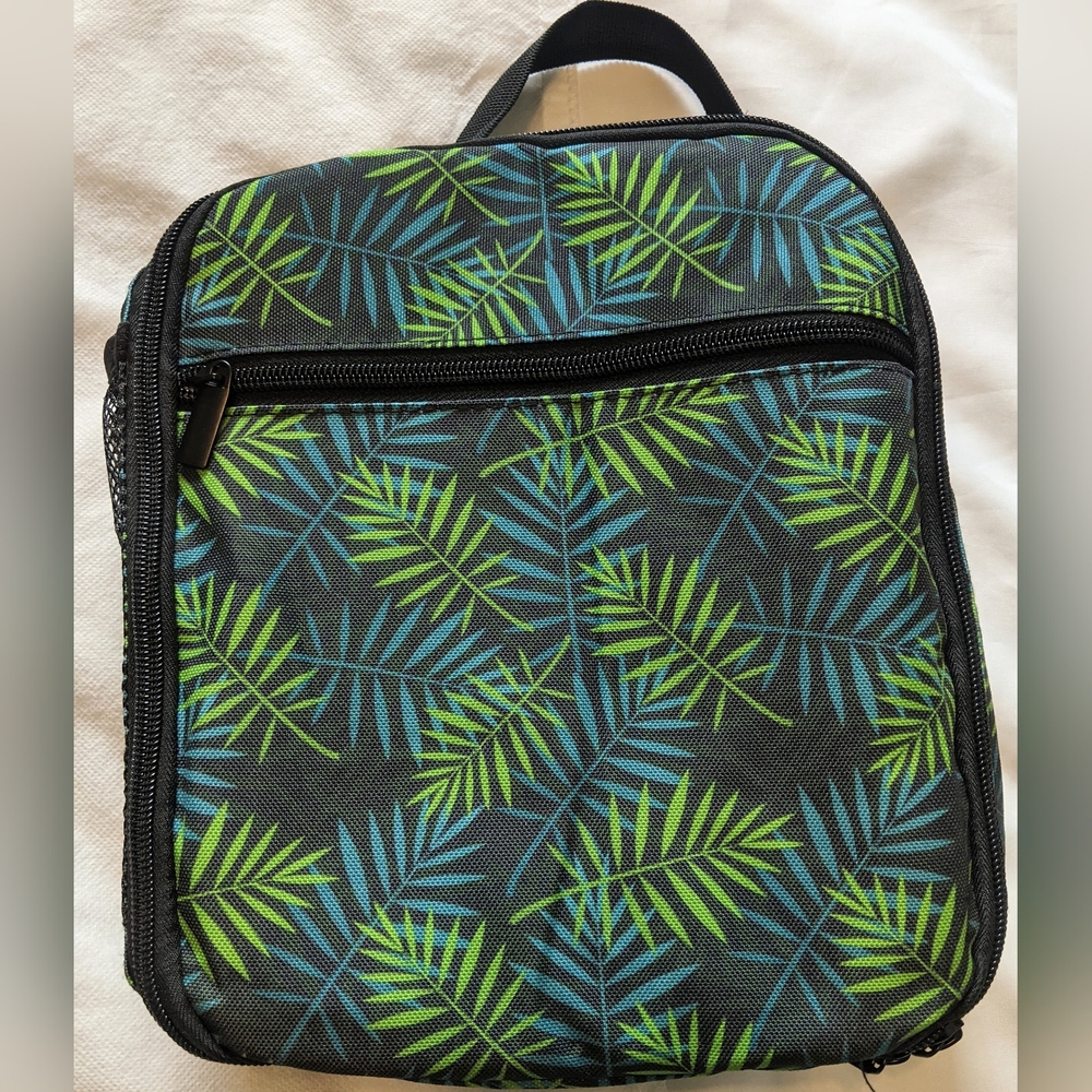 Unbranded Blue & Green Tropical Palm Leafs Designed Insulated Lunch Bag Unisex